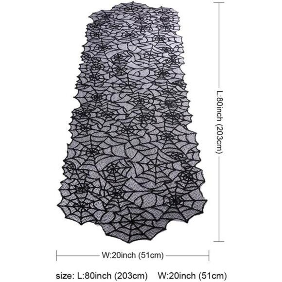 Halloween spider web lace table runner black 20x80 inch haunted house decor - Picture 2 of 8